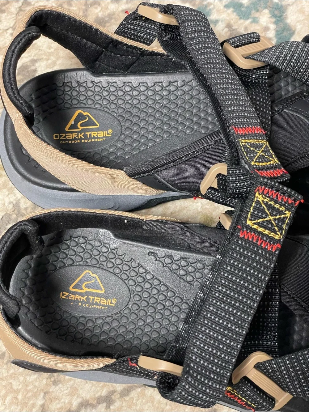 Ozark Trail Men’s Trek Cross Strap Black Outdoor Sandals w/Tan Accents (Size: 9)